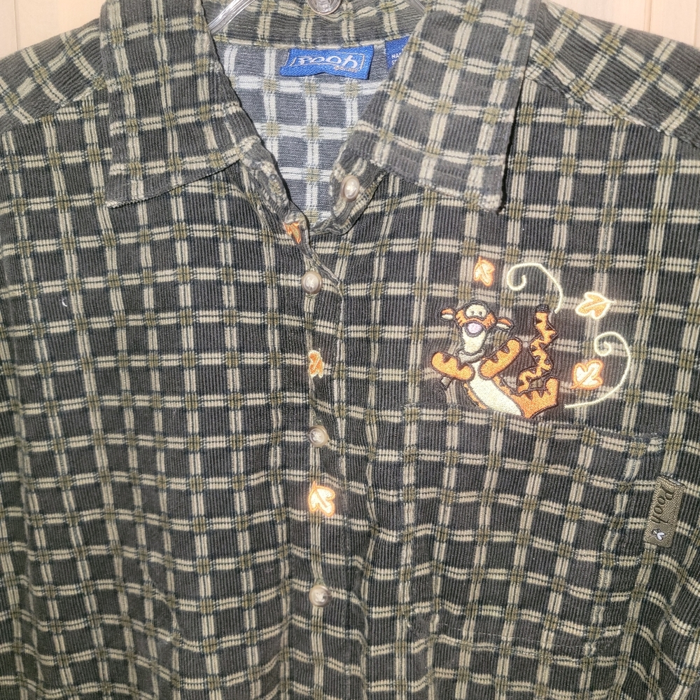 NWT Mens Sz M Pooh Disney Tigger Corduroy Shirt Olive Green - Picture 11 of 11
